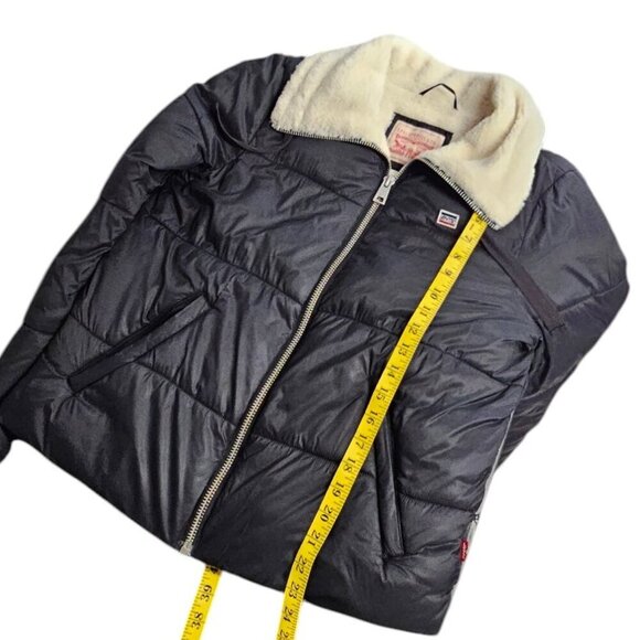 Levi's Womens Faux Shearling Lined Nylon Puffer Jacket, Black, Zip Up, Size S - Picture 6 of 9